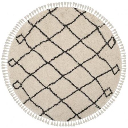 Safavieh 6 ft.7 in. x 6 ft.7 in. Moroccan Fringe Power Loomed Round Shag Rug; Cream & Charcoal MFG241B-7R